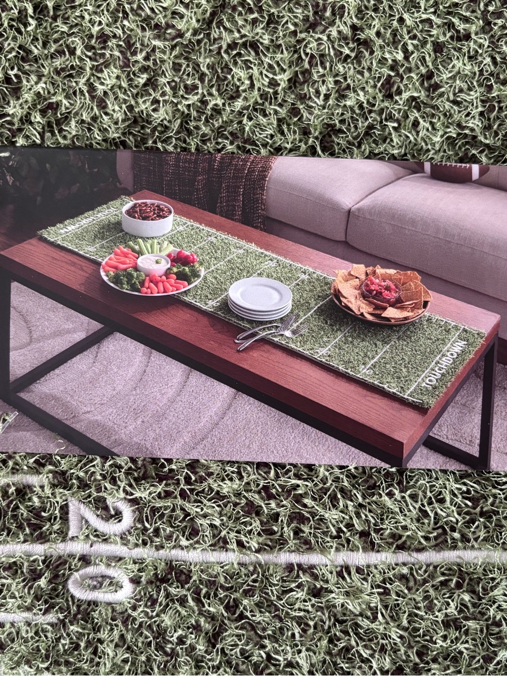 Football Field Grass-Style Fuzzy Table Runner